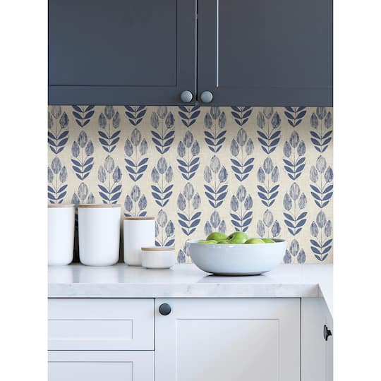 NuWallpaper Blue Folk Tulip Peel & Stick Wallpaper